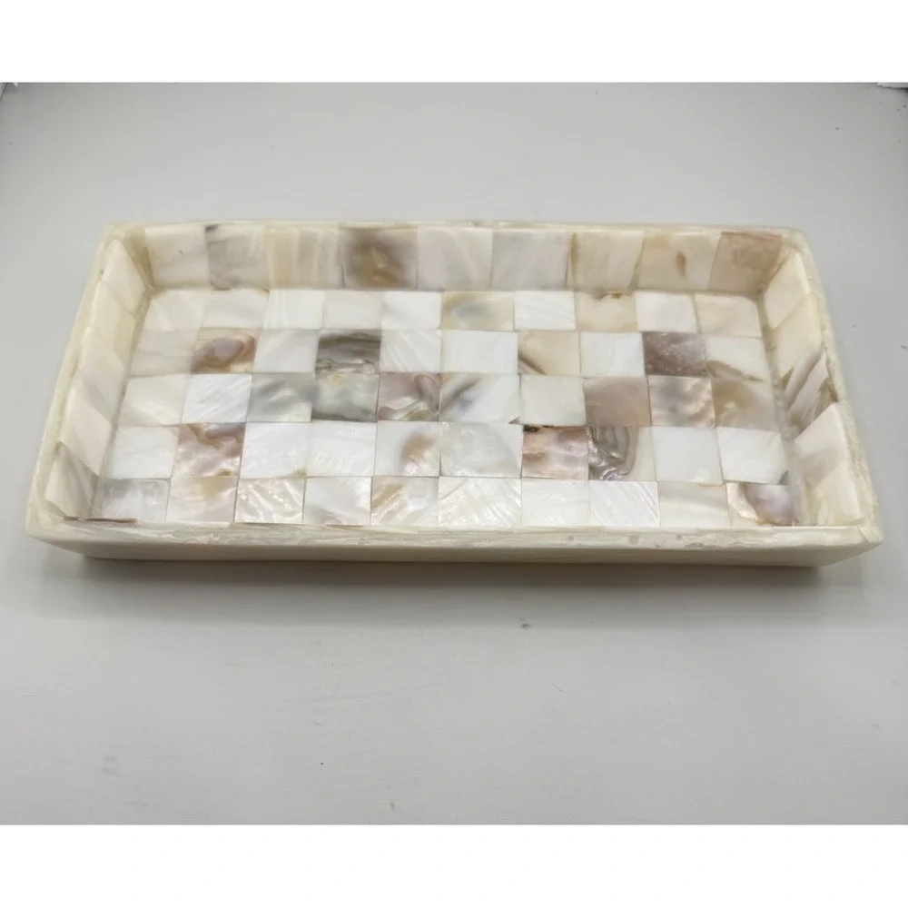 Luxury Vintage Capiz Mother Of Pearl Vanity Trinket Tray 9.5"x5"x1" - Picture 1 of 7